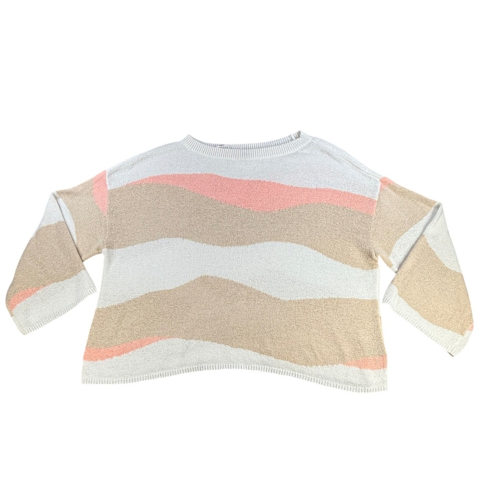 Torrid Sweater Womens 3 White Tan Pink Wavy Stripe Drop‎ Shoulder Knit Pullover